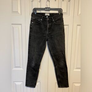 AGOLDE Jeans Womens Sz 28 Skinny Faded Black Button Fly High Rise Designer‎